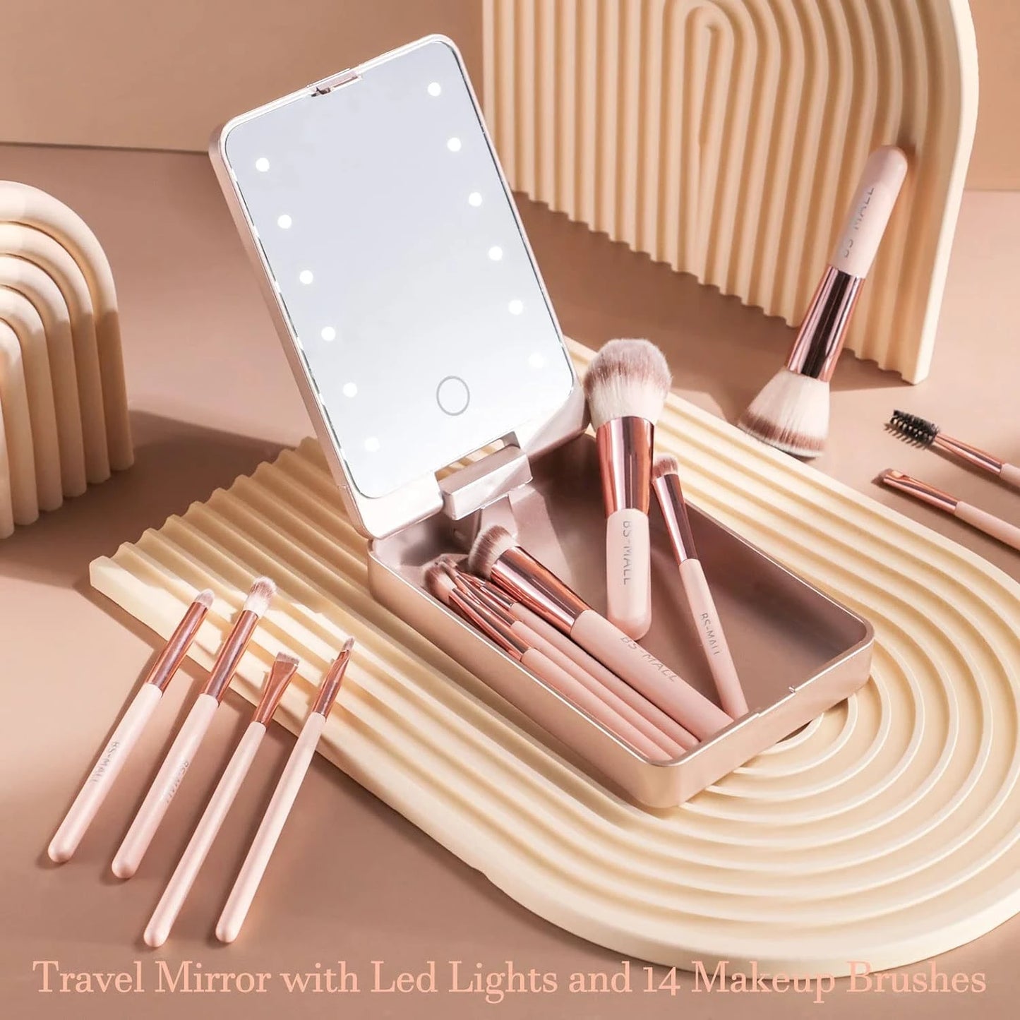 Luxurious Makeup Brush Set with Mini LED Light Mirror