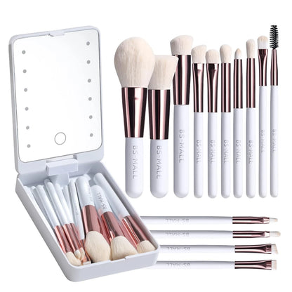 Luxurious Makeup Brush Set with Mini LED Light Mirror