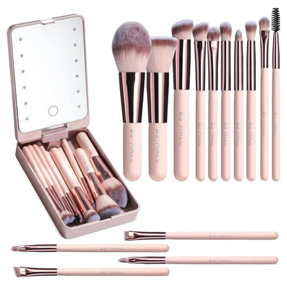 Luxurious Makeup Brush Set with Mini LED Light Mirror