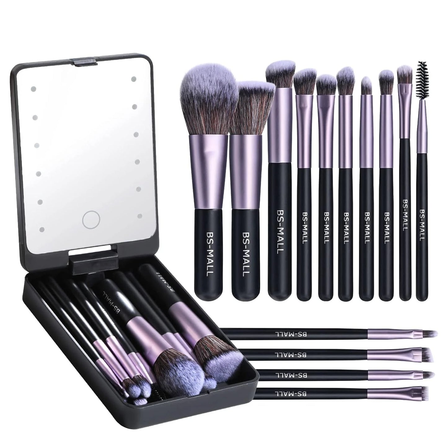 Luxurious Makeup Brush Set with Mini LED Light Mirror