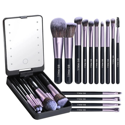 Luxurious Makeup Brush Set with Mini LED Light Mirror